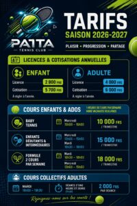 TCPAITA - Tarifs cotisation licences cours saison 2026-2027